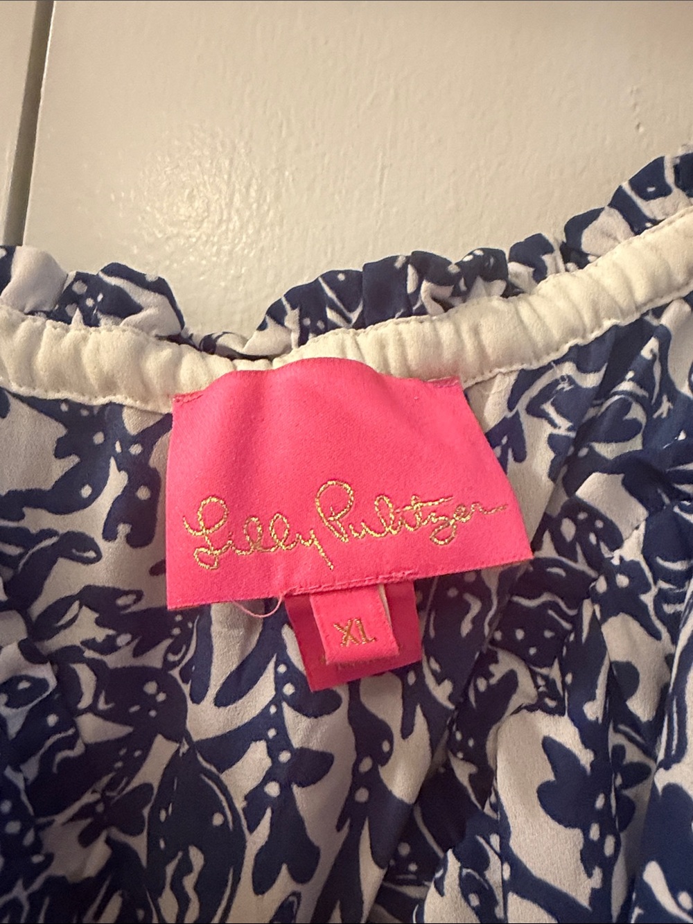 Lilly Pulitzer Blue & White Floral Maxi Dress with Pink Trim - Picture 2 of 2